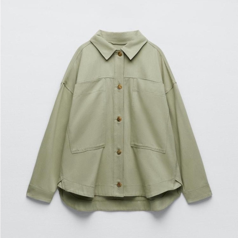 Overshirt Lightweight denim olive shacket jacket gold button